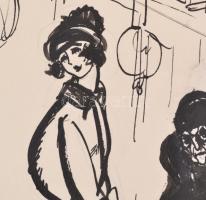 Göndör Bertalan (1908-1945): Hölgyek. Tus, papír, enyhén sérült, jelzett, 40×30 cm