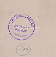 Boldizsár István (1897-1984): Falusi udvar. Rézkarc, papír, hajtásnyommal, hátoldalán hagyatéki pecs...