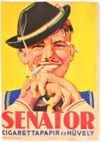 Senator cigaretta papír és hüvely plakát, Kiss jelzéssel, rosszul vágva, 46×33 cm