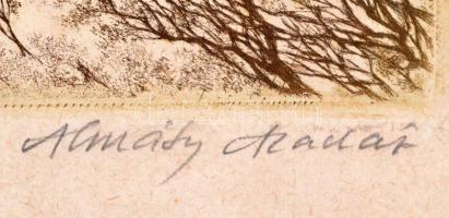 Almásy Aladár (1946-): Testvérek. Színes rézkarc, papír, foltos, lap szélén szakadással, gyűrődéssel...