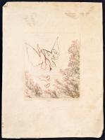 Almásy Aladár (1946-): Testvérek. Színes rézkarc, papír, foltos, lap szélén szakadással, gyűrődéssel...