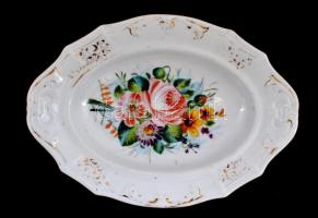 Carlsbadi kézzel festett, jelzett porcelán tál és 8 db Prag jelzésű, kézzel festett, gyümölcs mintás...