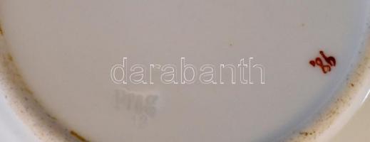 Carlsbadi kézzel festett, jelzett porcelán tál és 8 db Prag jelzésű, kézzel festett, gyümölcs mintás...