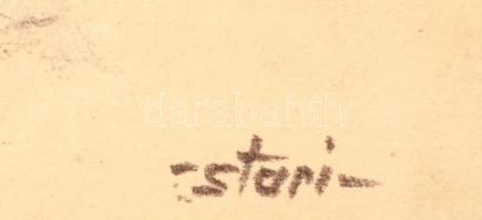 Sostarics Lajos (1896-1968): Óbuda, Lajos utca. Tus, papír, jelzéssel, gyűrött, hajtott, 20×28 cm