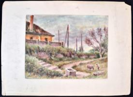 Sostarics Lajos (1896-1968): Óbuda, Kiscell. Akvarell, papír, jelzéssel, kartonra ragasztva, karton ...