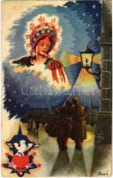 Kellemes ünnepeket! / Hungarian irredenta propaganda Christmas art postcard s: Bozó (EB)