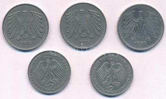 NSZK 1975J 5M Cu-Ni (2x) + 1989D 5M Cu-Ni + 1981F 2M Cu-Ni "Kurt Schumacher" + 1990J 2M Cu...