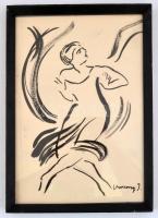 Vaszary jelzéssel: Táncosnő. Tus, papír, üvegezett fa keretben, 30,5x21 cm