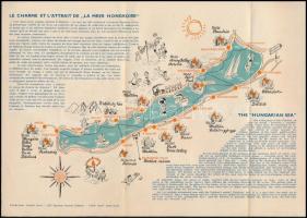 cca 1970 Kihajtható képes Balaton IBUSZ reklámkiadvány angol és francia nyelven, jó állapotban