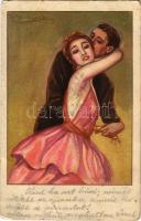 Romantic couple. Italian art postcard. 1749-4. s: Bompard (EB)