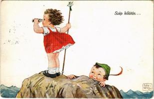 Szép kilátás! / Nice view! Children humour art postcard. W.S.S.B. 8955. s: John Wills (EK)