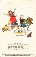 1915 Wir spielen Weltkrieg! / Children playing World War. Offizielle Karte für Rotes Kreuz, Kriegsfürsogeamt, Kriegshilfsbüro Nr. 74-17. s: E. Kutzer (EB)