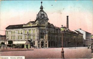 1913 Temesvár, Timisoara; Korona szálloda, villamos / hotel, tram (Rb)