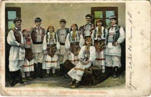 1904 Hrvatska narodne nosnje / Croatische Nationaltrachten / Horvát nemzeti viselet / Croatian national costumes, folklore. G. Rüger & Co. 8127. Auto-Chrom (kopott sarkak / worn corners)