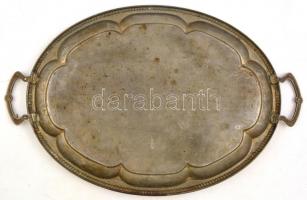 Füles fém tálca, enyhén kopott, koszos 31x49 cm