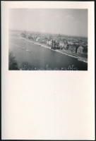 1960 Budapest, távlati fotó Pestről a régi Erzsébet híd hídfőjével, 9,5×6 cm