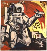 Kondor jelzéssel: Űrhajós. Vegyes technika, farost, megvetemedett, szélén lyukakkal, 55x51 cm