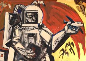 Kondor jelzéssel: Űrhajós. Vegyes technika, farost, megvetemedett, szélén lyukakkal, 55x51 cm