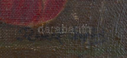 Romek jelzéssel: Csendélet gyümölcsökkel. Olaj, vászon, sérült fa keretben, 40x50 cm