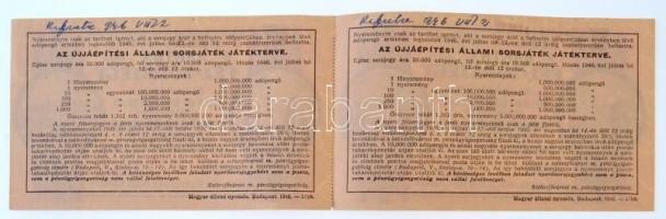 1946. "Fél-sorsjegy az Újjáépítési Állami Sorsjátékra" fél sorsjegy 1.000.000.000AP értékb...