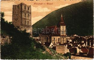 1916 Brassó, Kronstadt, Brasov; Fekete templom és torony / church and castle tower