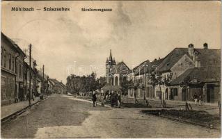 1912 Szászsebes, Mühlbach, Sebesul Sasesc, Sebes; utca, Rilki üzlet / Siculorumgasse / street, shops