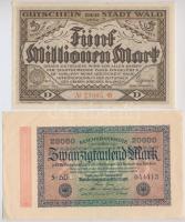 Németország / Weimar Köztársaság 1922-1923. 6db-os inflációs bankjegy tétel 5000-100.000.000M-es név...