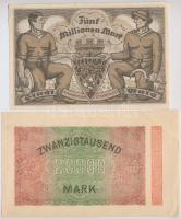 Németország / Weimar Köztársaság 1922-1923. 6db-os inflációs bankjegy tétel 5000-100.000.000M-es név...