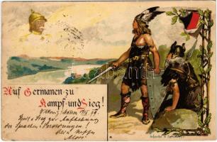 1899 Ruf Germanen zu Kampf und Sieg / German patriotic military art postcard. Schneider & Lux. litho (fl)