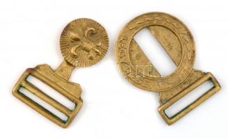 cca 1930-1940 "Légy résen!" feliratú cserkész övcsat, réz, Cserkészbolt jelzéssel, 8x4 cm