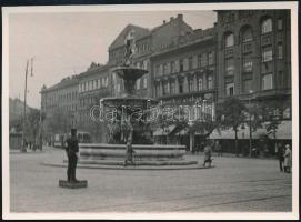 cca 1930 Budapest, Kálvin tér a szökőkúttal, üzletekkel, villamossal, közlekedési rendőrrel, fotó, szép állapotban, 8×11 cm
