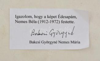 Nemes Béla (1912-1972): Téli táj. Olaj, karton, jelzés nélkül, hátoldalán a művész lánya eredetiség ...