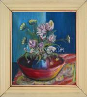 Cserhalmi Eszter jelzéssel: Virágcsendélet. Olaj, farost,  fa keretben, 40x35,5 cm