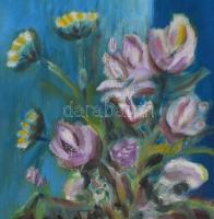 Cserhalmi Eszter jelzéssel: Virágcsendélet. Olaj, farost,  fa keretben, 40x35,5 cm