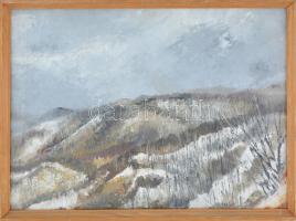 Nemes Béla (1912-1972): Havas hegyvidék. Olaj, karton, jelzés nélkül, hátoldalán a művész lánya ered...