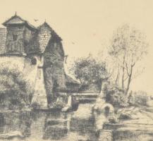 Boldizsár István (1897-1984): Pap malom. Rézkarc, papír, foltos, jelzett, üvegezett fa keretben, 18,...