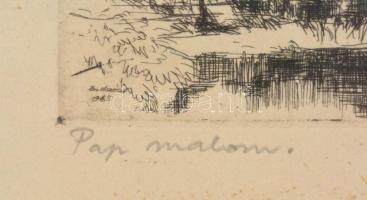 Boldizsár István (1897-1984): Pap malom. Rézkarc, papír, foltos, jelzett, üvegezett fa keretben, 18,...