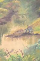 Nádas József (1903-1975): Horgász (Zsennyei ősparkban). Akvarell, karton, jelzett és datált (1965), ...