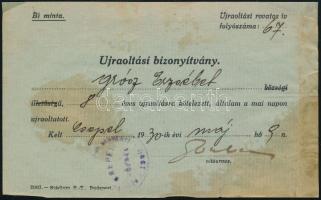 1930 Csepel, újraoltási bizonyítvány