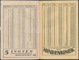 1927 Tárcanaptár pengőátszámítási táblázatokkal