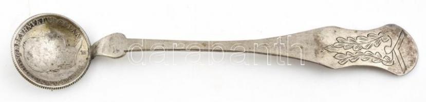 Ezüst(Ag) érmefejes kiskanál, jelzés nélkül, h: 12,5 cm, nettó: 14,5 g