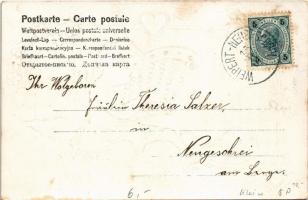 1905 Angel plays on harp. Art Nouveau, floral, Emb. litho (EK)