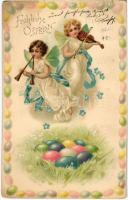 1904 Fröhliche Ostern! / Easter greeting card with angels and eggs, litho (EK)