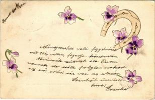 1900 Flowers with horseshoe. Emb. litho