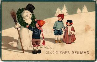 Glückliches Neujahr! / New Year greeting, snowman. N.W.B. Ser. 1200. (fl)