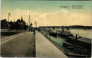 1911 Pozsony, Pressburg, Bratislava; Hajóállomás, gőzhajók, híd. L. & P. 3505. / Schiffstation / ship station, steamships, bridge