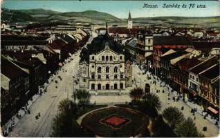 1915 Kassa, Kosice; Színház és Fő utca, üzletek. Varga Bertalan kiadása / theatre, main street, shops (EK)