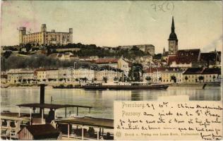 1900 Pozsony, Pressburg, Bratislava; vár, gőzhajó. Druck u. Verlag v. Louis Koch / castle, steamship, church (kopott sarok / worn corner)