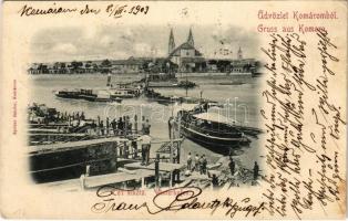 1903 Komárom, Komárnó; Téli kikötő, gőzhajók / winter port, steamships
