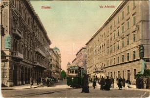 Fiume, Rijeka; Via Adamich / street, tram, Hotel Lloyd and Europa (tear)
